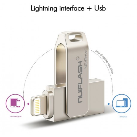 LESOGE Cle USB 512 Go Apple MFI Certified, 3 en 1 Clé USB Flash