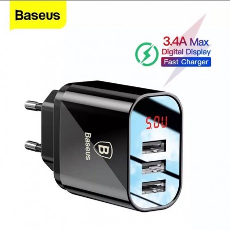 BASEUS - 3.4A  Adaptateur Affichage LED Triple USB