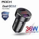 ROCK - Chargeur Voiture  Métal Double QC 3.0 LED Affichage -  9.99€